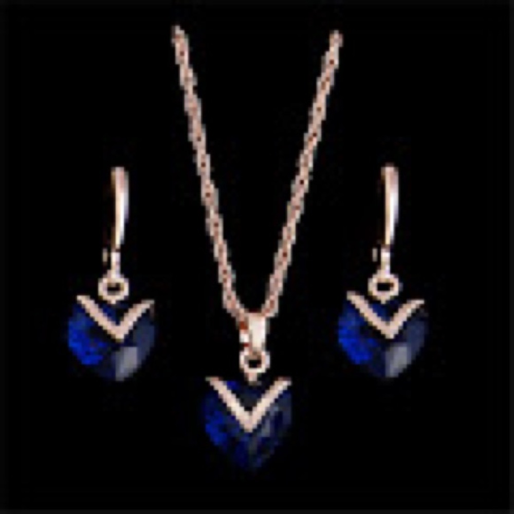 Love Blue Crystal Heart Earrings and Pendant